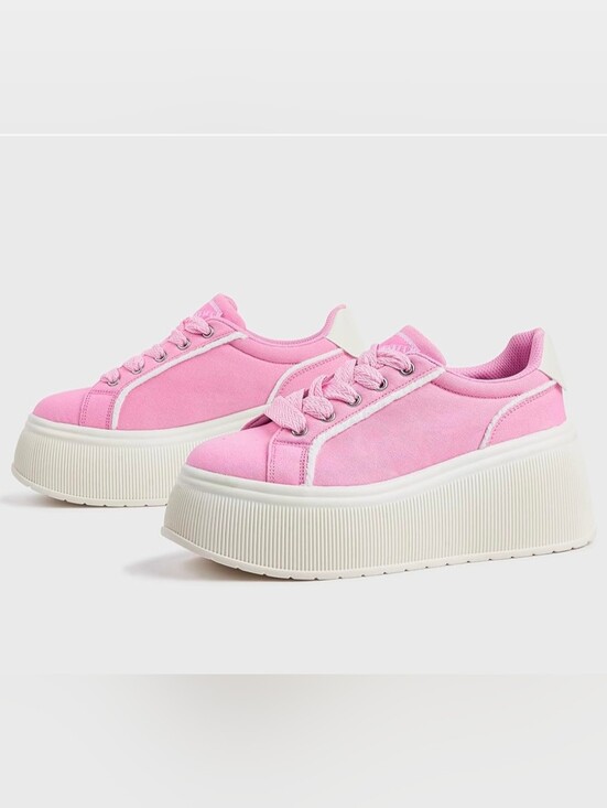 Lucky Step Shoes - Lucky Step Pink Platform Lace-Up Sneakers for Women Like New